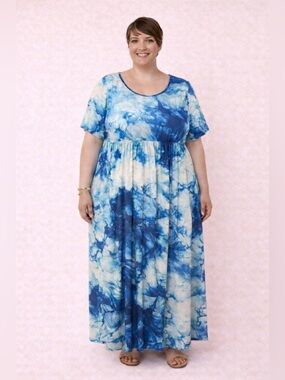 Blue Tie Dye Maxi Dress Boho Resort 4X
